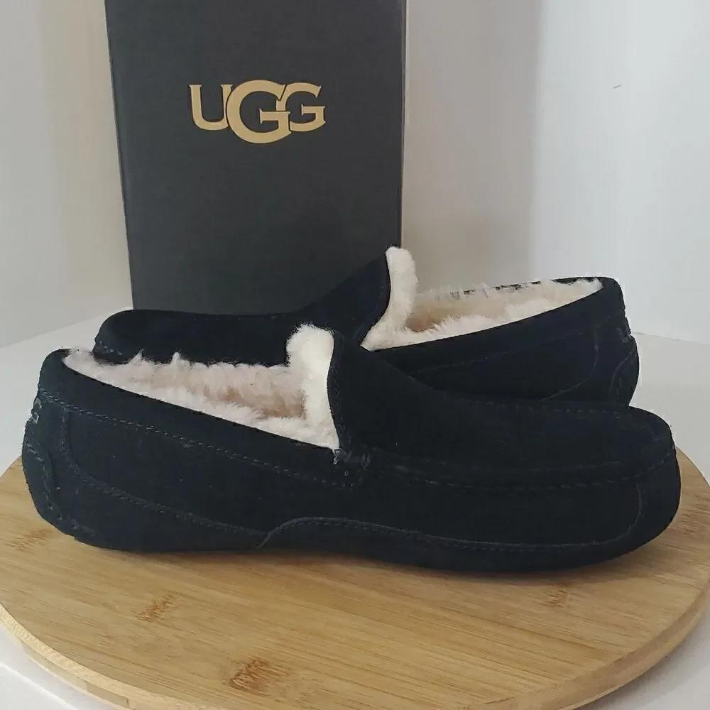 UGG Ascot Slipper Black Suede Wool Comfort Loafer Men's US 8 NIB